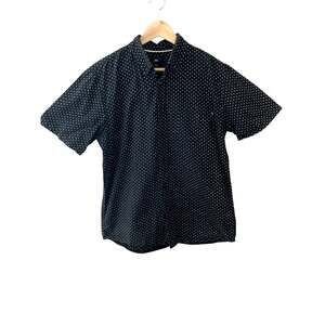 Obey Short Sleeve Button Down Shirt Tiny Palm Tree Print Black Large